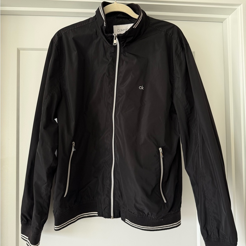 Calvin Klein Black Lightweight Zip-Front Jacket with White Trim
